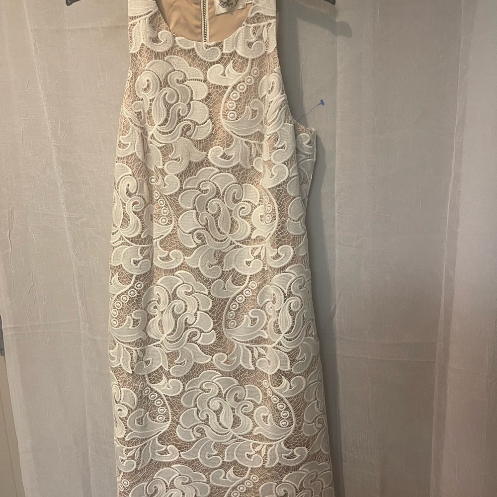 Eliza J Cream Lace Maxi Dress with Nude UnderlayEliza J. lace Dress